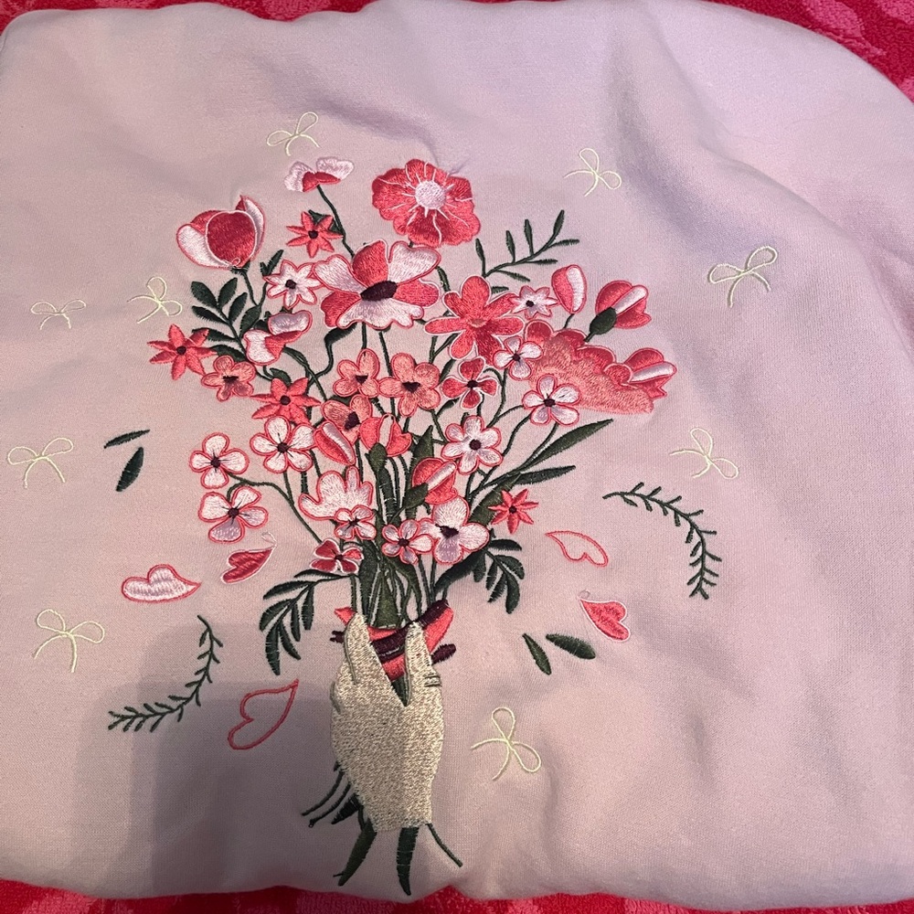 Floral Embroidered Pink Hoodie